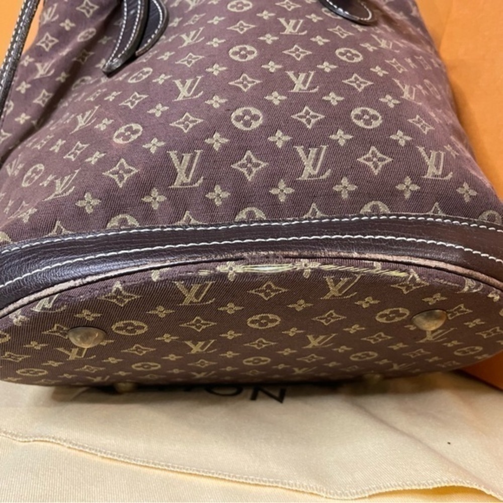 Authentic LOUIS VUITTON Monogram Mini Lin Bucket PM Shoulder Bag Brown - Picture 5 of 13